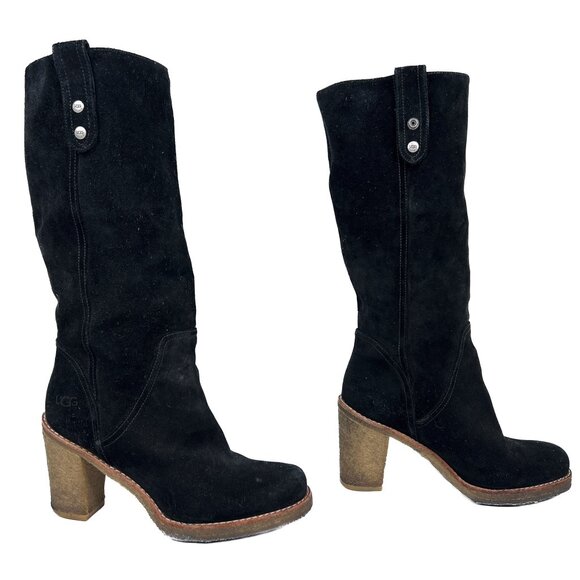 Ugg Josie Suede Leather Black Convertible Tall Heel Pull-On Boots Size 9 - Picture 2 of 8